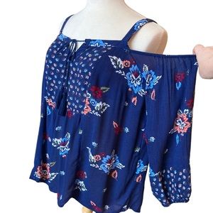 NWT True Craft Women's navy floral off the shoulder top, Sz 1X